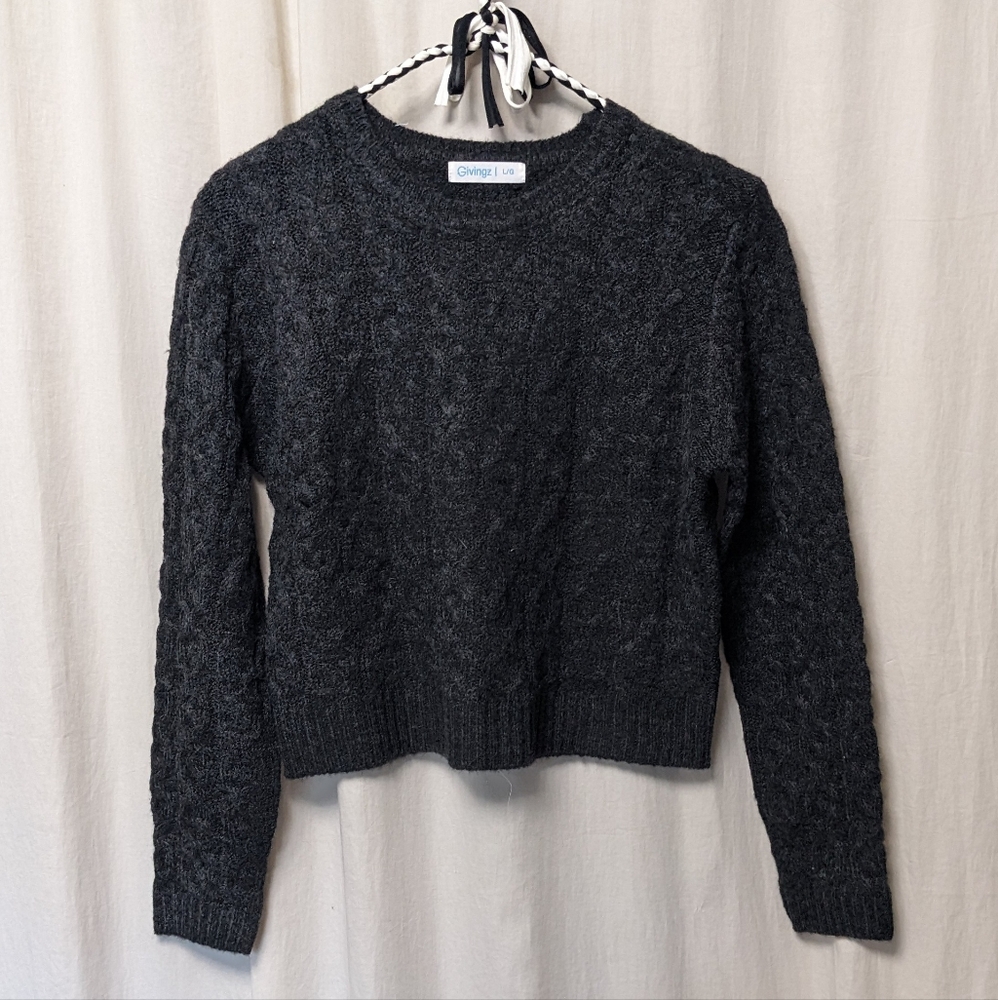 Dark Grey Cable Knit Long Sleeve Sweater